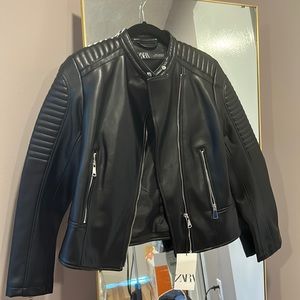 Brand new black faux leather Zara jacket with silver hardware